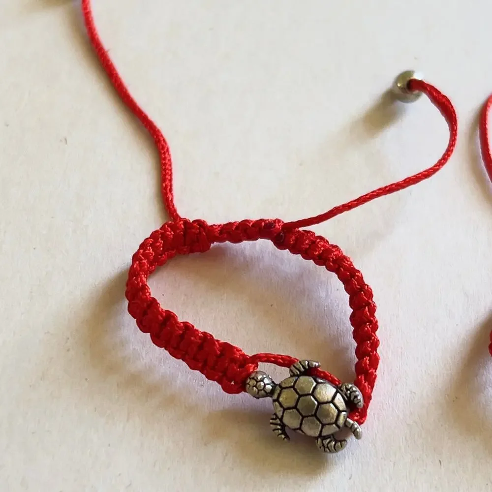 Turtle Red Adjustable Bracelet Silver Tone Charm Children's Size Handmade